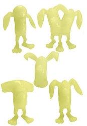 Full Set of All 5 BunnyWith GID (Glow-In-The-Dark) Mini figures by Alex Pardee