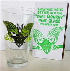 'Evel Monkey' 16oz. Pint Glass by Lindsey Kuhn